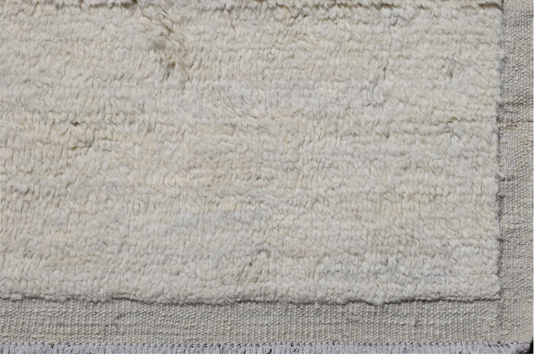 Authentic Ariana Barchi 4x21 Solid Ivory White Hand-Knotted Wool Runner, Atlas Mountain Inspired Moroccan Style