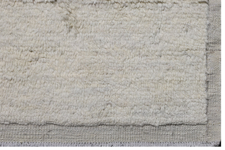Authentic Ariana Barchi 4x21 Solid Ivory White Hand-Knotted Wool Runner, Atlas Mountain Inspired Moroccan Style