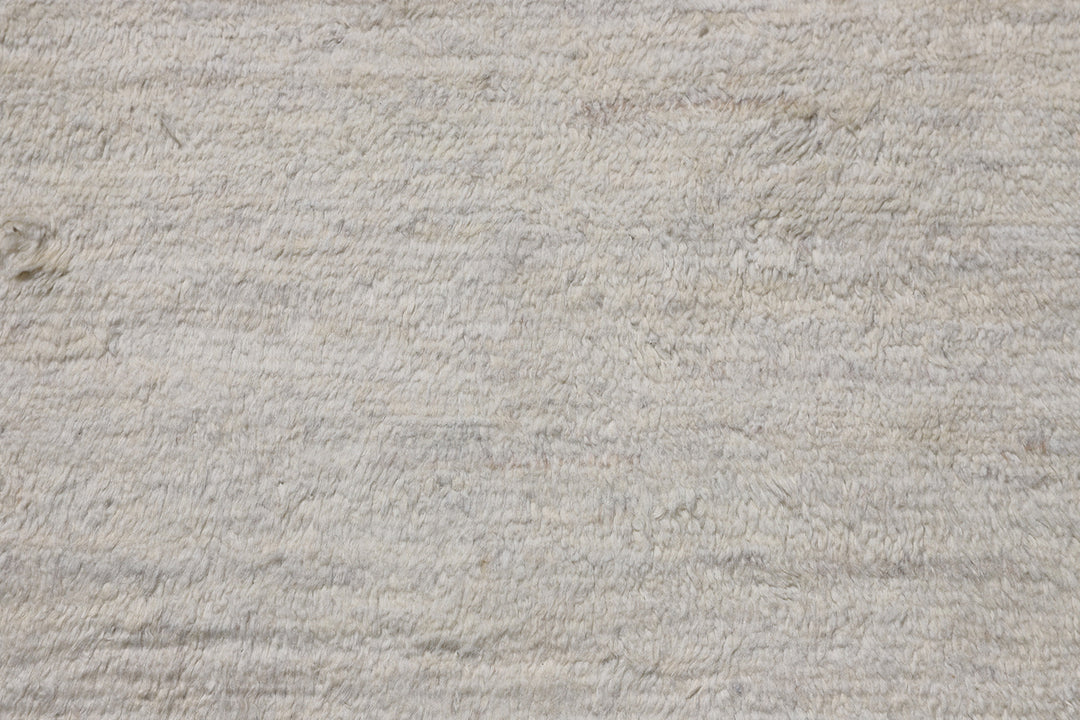 Authentic Ariana Barchi 4x21 Solid Ivory White Hand-Knotted Wool Runner, Atlas Mountain Inspired Moroccan Style