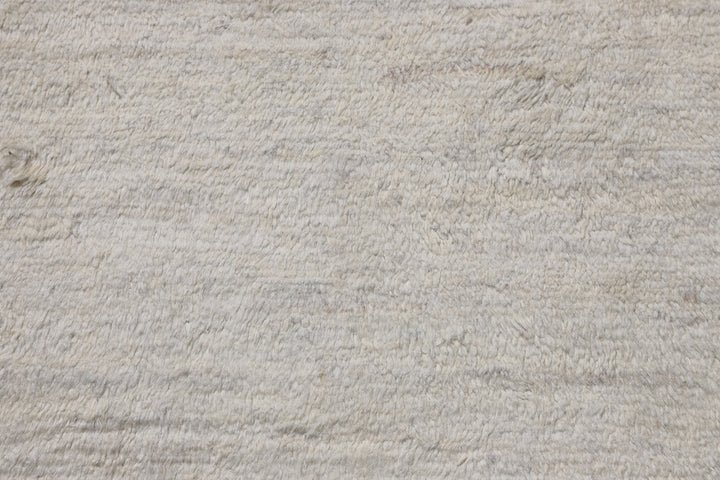 Authentic Ariana Barchi 4x21 Solid Ivory White Hand-Knotted Wool Runner, Atlas Mountain Inspired Moroccan Style