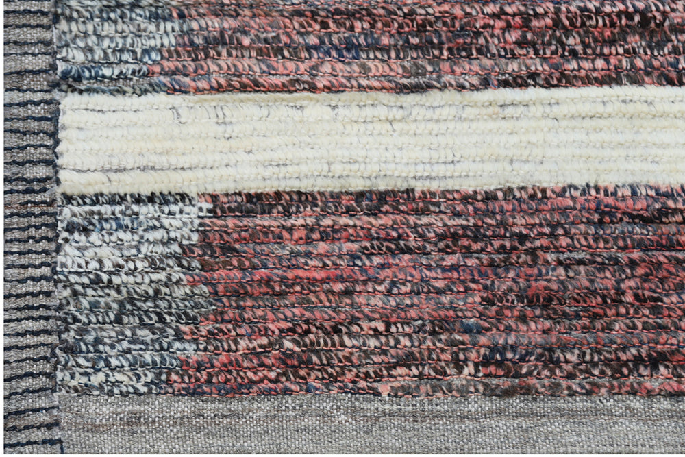 Authentic Ariana Barchi 9x12 Large Striped Moroccan Style Wool Rug in Grey, Ivory, Black, and Rust