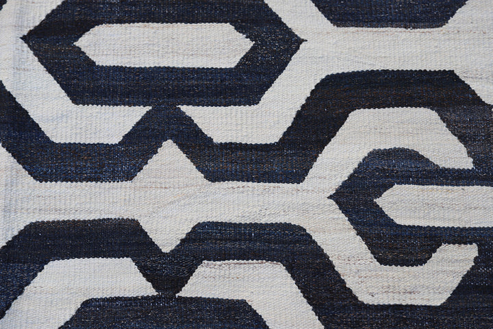 12x15 Large Navy and White Geometric Ariana Kilim Rug
