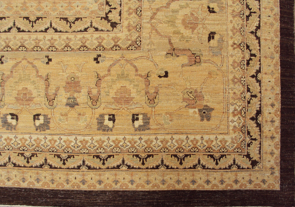 20'8" x 16'6" Extra Large Ariana Traditional Wool Area Rug in Deep Chocolate Brown and Warm Gold Accents by Ariana Rugs West Hollywood