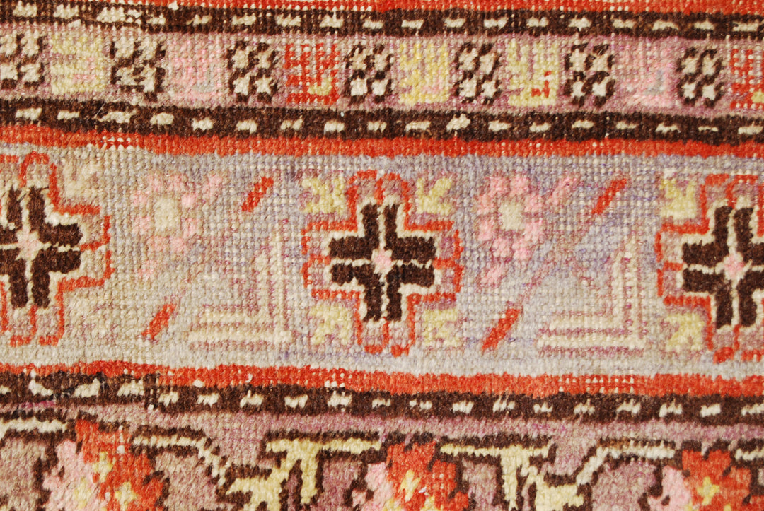 6x11 Fine Handmade Antique Samarkand East Turkestan Wool Area Rug in Soft Grey with Poppy Motifs and Soft Orange Borders Curated by Ariana Rugs