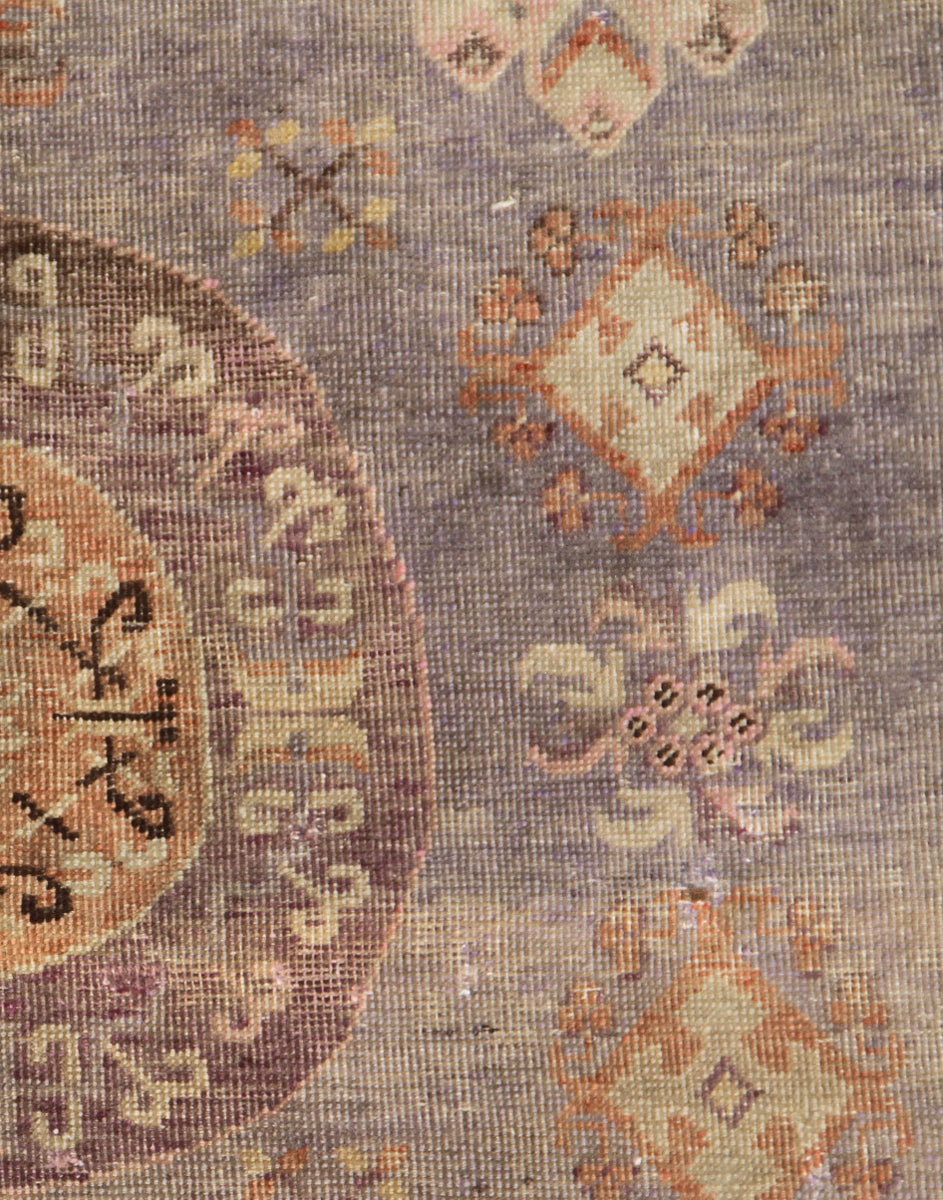 4x8 Fine Handmade Antique Samarkand Khotan East Turkestan Wool Area Rug in Soft Purplish Grey with Center Medallion Curated by Ariana Rugs