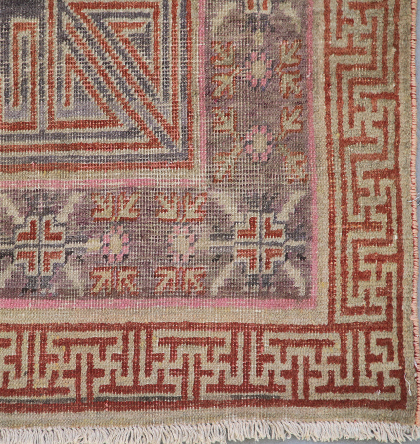 4x8 Fine Handmade Antique Samarkand Khotan East Turkestan Wool Area Rug in Soft Purplish Grey with Center Medallion Curated by Ariana Rugs