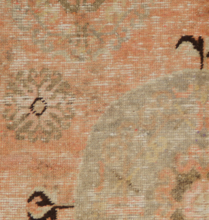 4x8 Fine Handmade Antique Samarkand Khotan Wool Area Rug in Soft Pink, Orange, and Black with Center Medallion by Ariana Rugs