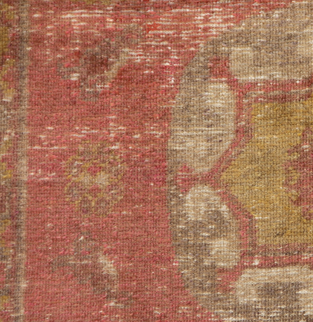 8x4 Fine Handmade Antique Samarkand Medallion Wool Rug in Orange Rust with Three Medallions and Multiple Borders by Ariana Rugs