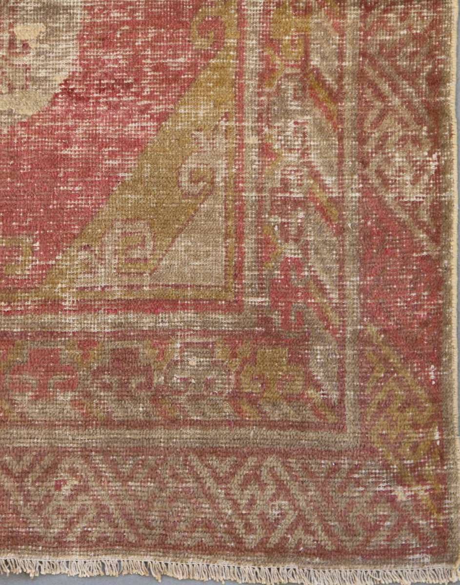 8x4 Fine Handmade Antique Samarkand Medallion Wool Rug in Orange Rust with Three Medallions and Multiple Borders by Ariana Rugs