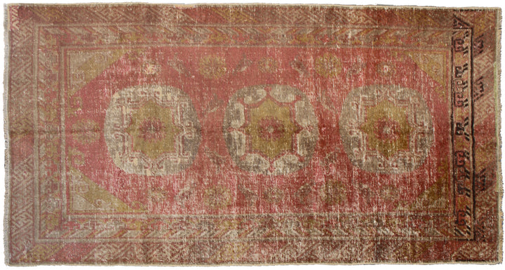 8x4 Fine Handmade Antique Samarkand Medallion Wool Rug in Orange Rust with Three Medallions and Multiple Borders by Ariana Rugs