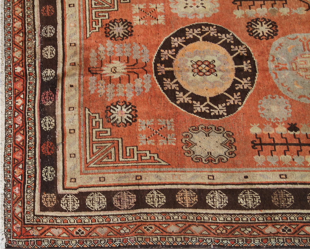 6x10 Fine Handmade Early 20th Century Antique Khotan Samarkand Wool Area Rug in Orange with Pomegranate Tree of Life Motifs by Ariana Rugs