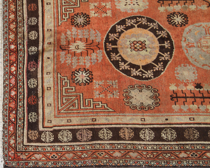 6x10 Fine Handmade Early 20th Century Antique Khotan Samarkand Wool Area Rug in Orange with Pomegranate Tree of Life Motifs by Ariana Rugs