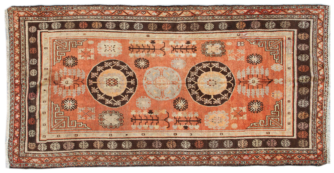 6x10 Fine Handmade Early 20th Century Antique Khotan Samarkand Wool Area Rug in Orange with Pomegranate Tree of Life Motifs by Ariana Rugs