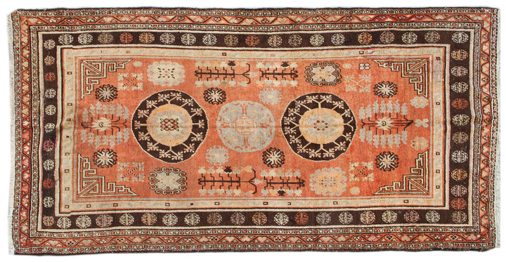 6x10 Fine Handmade Early 20th Century Antique Khotan Samarkand Wool Area Rug in Orange with Pomegranate Tree of Life Motifs by Ariana Rugs