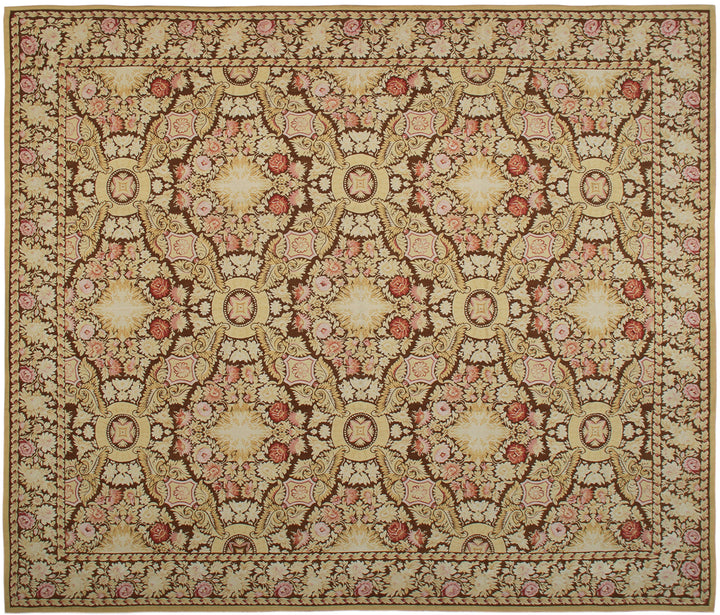 Fine handwoven wool French style Aubusson area rug with intricate floral motifs and cotton backing