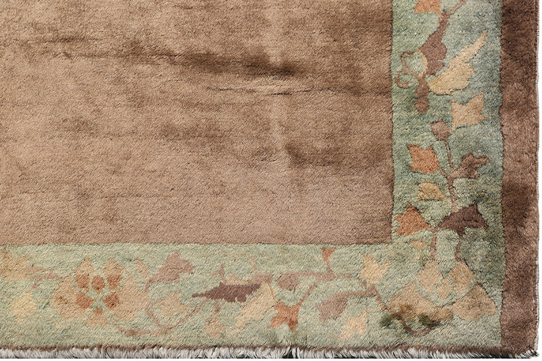 Art Deco Rug | Vintage Chinese | Hand-knotted |Brown and Green
