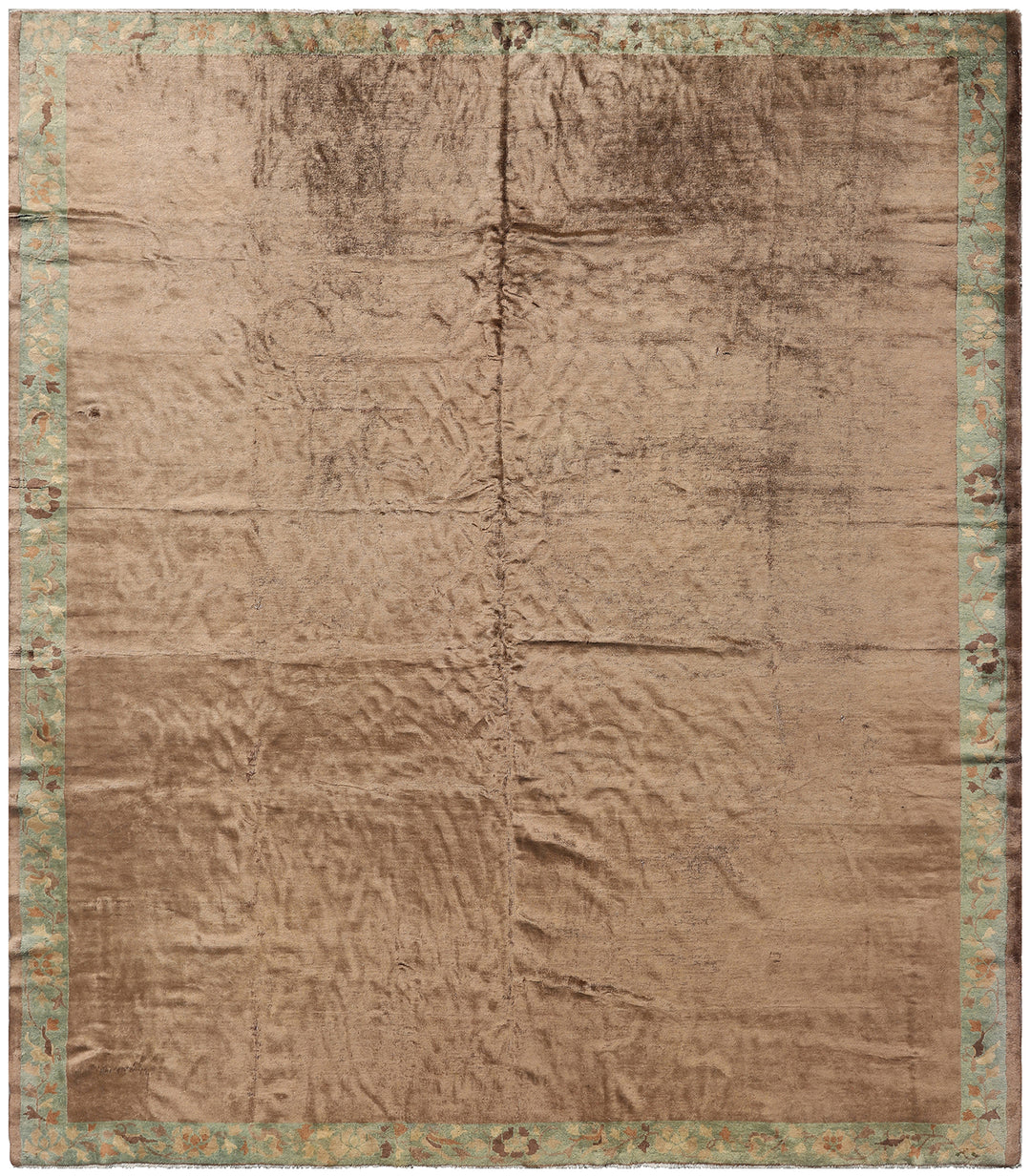 Art Deco Rug | Vintage Chinese | Hand-knotted |Brown and Green