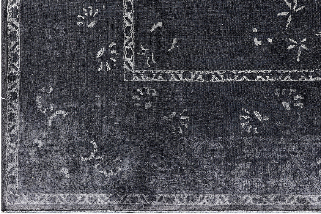 Luxury Hand-Knotted Black and White Persian Tabriz Floral Rug