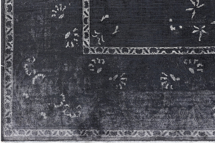 Luxury Hand-Knotted Black and White Persian Tabriz Floral Rug