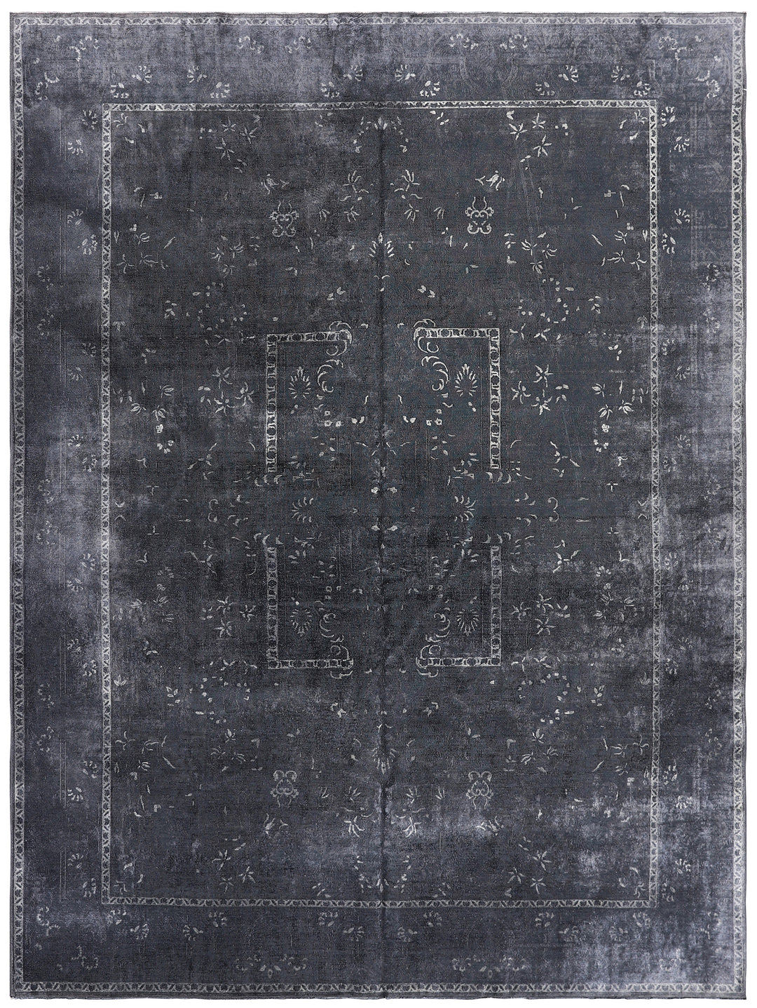 Luxury Hand-Knotted Black and White Persian Tabriz Floral Rug