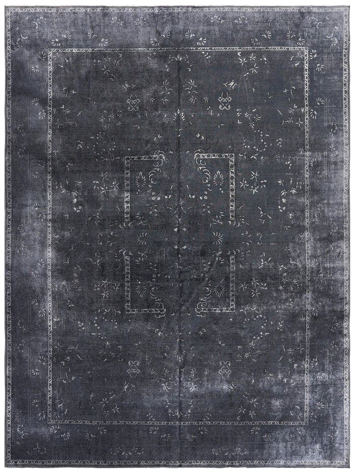 Luxury Hand-Knotted Black and White Persian Tabriz Floral Rug
