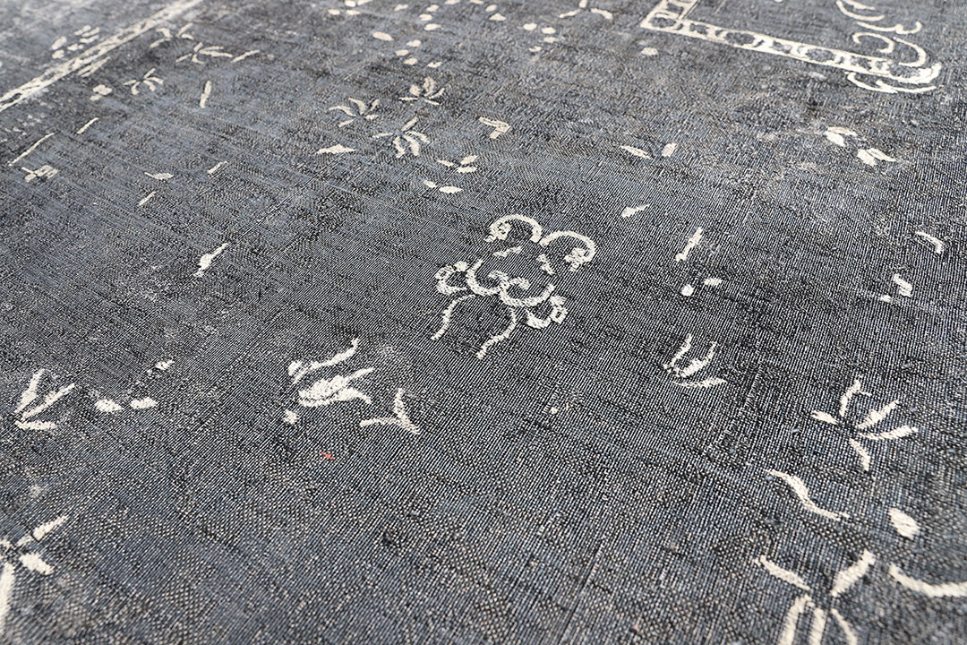 Luxury Hand-Knotted Black and White Persian Tabriz Floral Rug