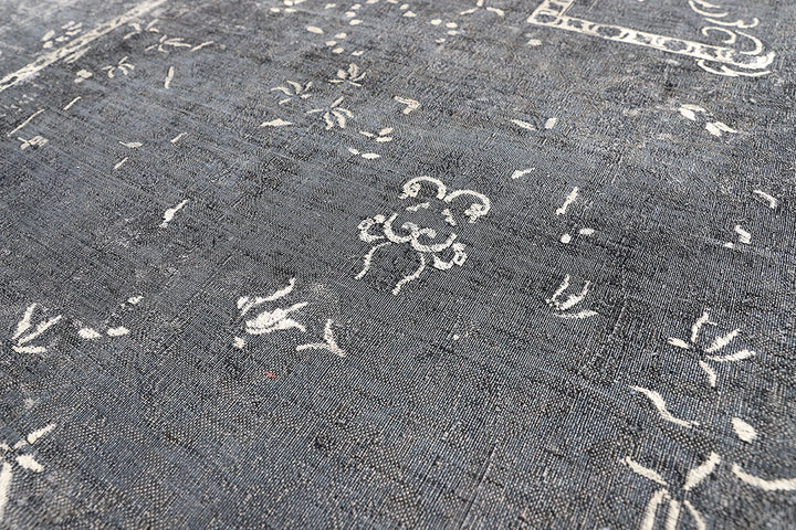 Luxury Hand-Knotted Black and White Persian Tabriz Floral Rug