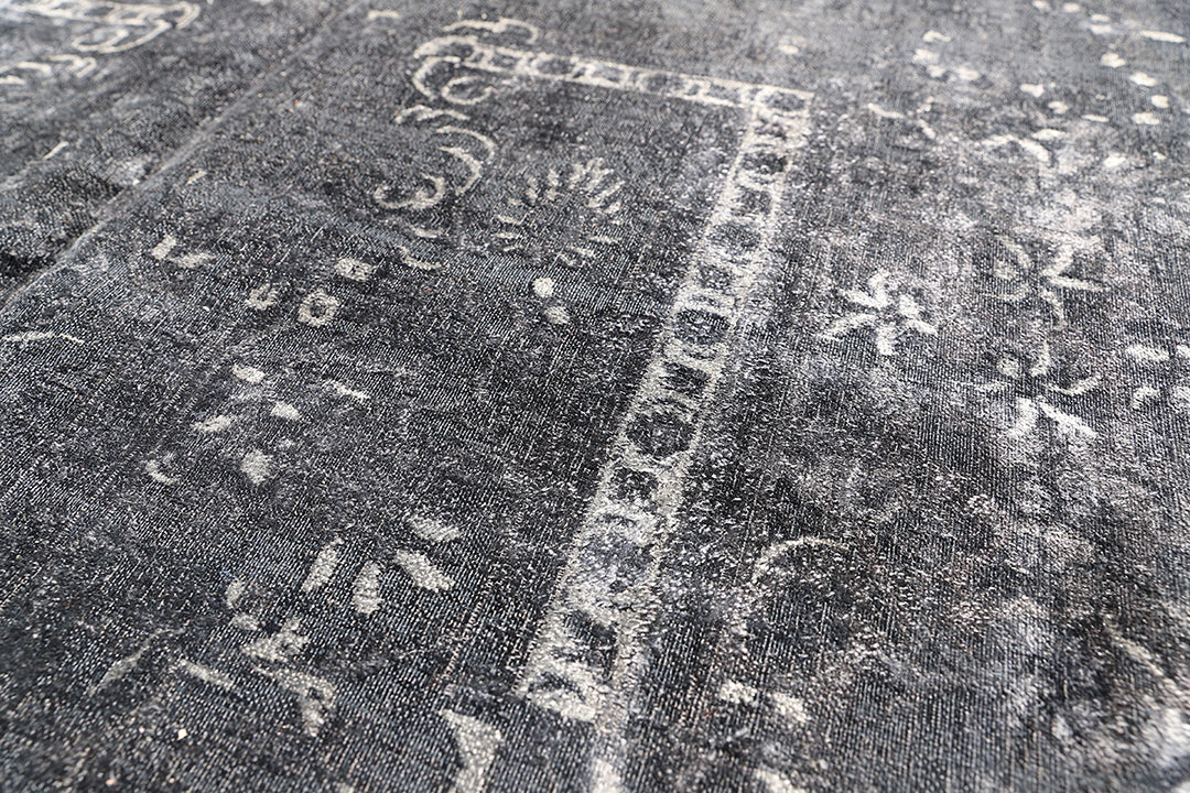 Luxury Hand-Knotted Black and White Persian Tabriz Floral Rug