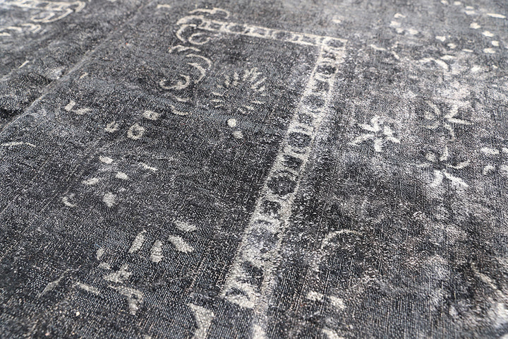 Luxury Hand-Knotted Black and White Persian Tabriz Floral Rug