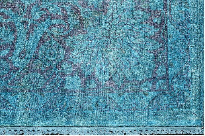 9x12 Blue Silk Overdye Floral Rug