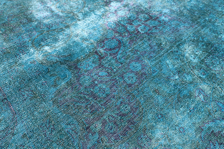 9x12 Blue Silk Overdye Floral Rug