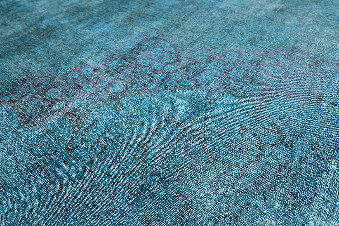 9x12 Blue Silk Overdye Floral Rug
