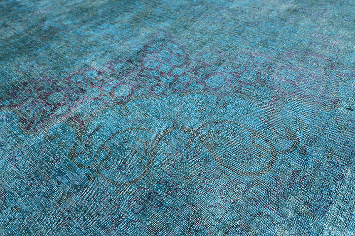 9x12 Blue Silk Overdye Floral Rug