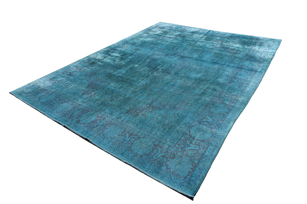 9x12 Blue Silk Overdye Floral Rug