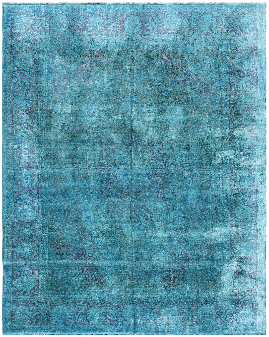9x12 Blue Silk Overdye Floral Rug