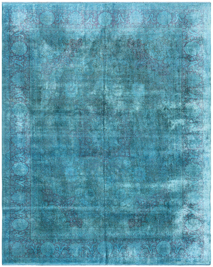 9x12 Blue Silk Overdye Floral Rug