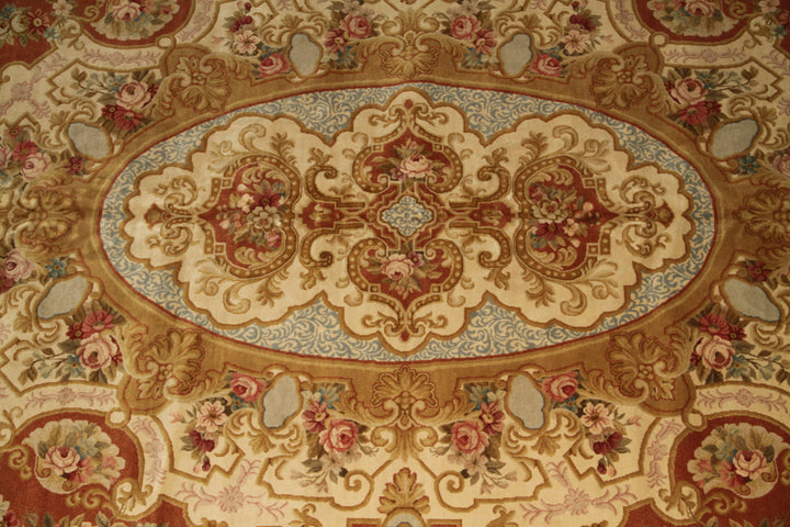 13x19 Rust and Terracotta Floral French Savonnerie Medallion Rug