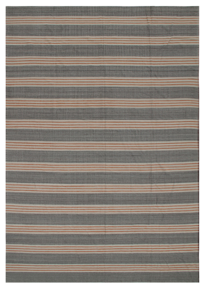 Oversized Striped Grey, Brown, Beige & Rust Ariana Kilim Rug – 13' x 19'