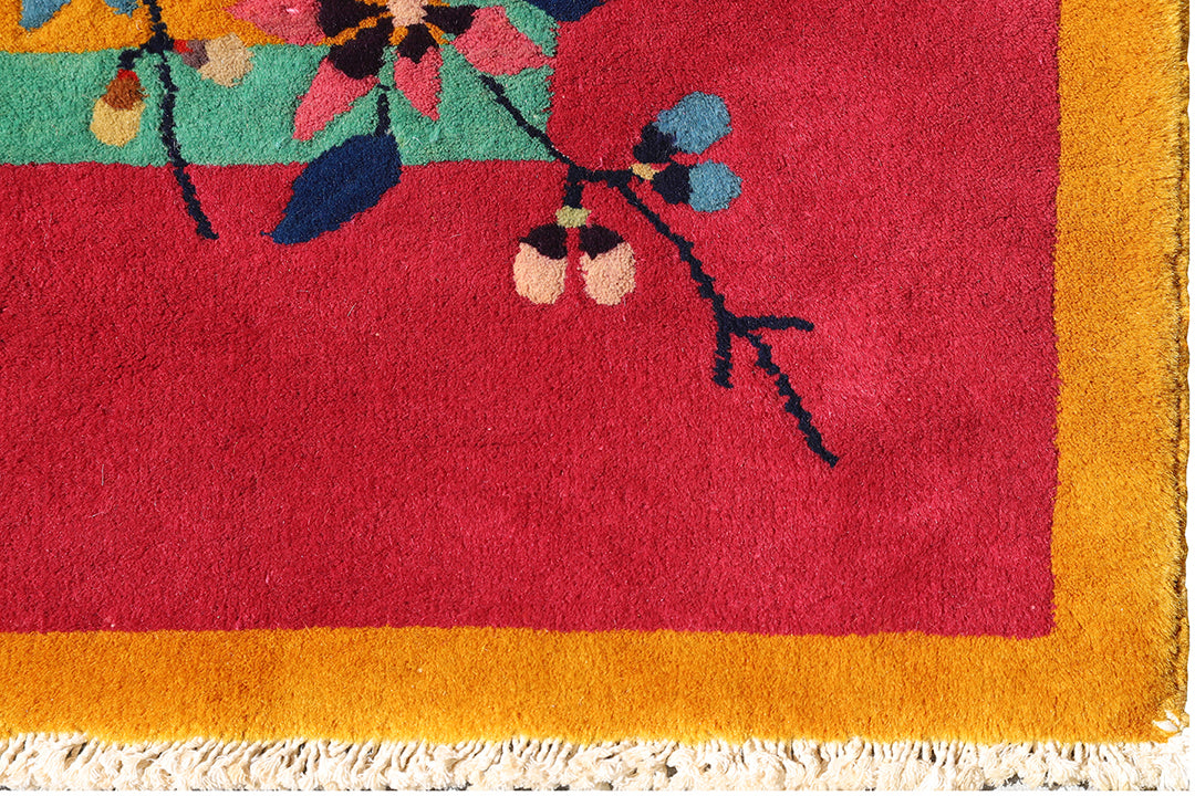 3'x5' Area Rug | Vintage Chinese Art Deco | Pink and Gold | Hand-knotted Wool