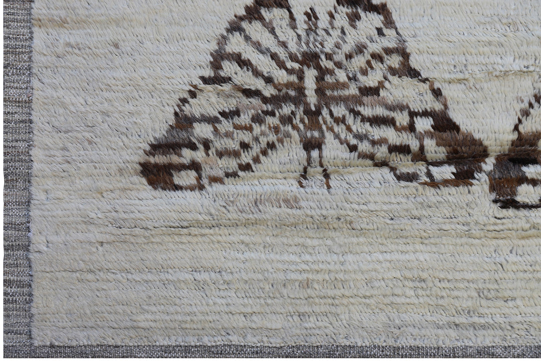 10'x14' Ivory Brown Butterfly Design Shaggy Moroccan Style Ariana Barchi Rug