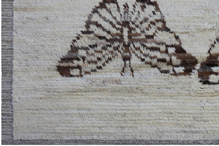 10'x14' Ivory Brown Butterfly Design Shaggy Moroccan Style Ariana Barchi Rug