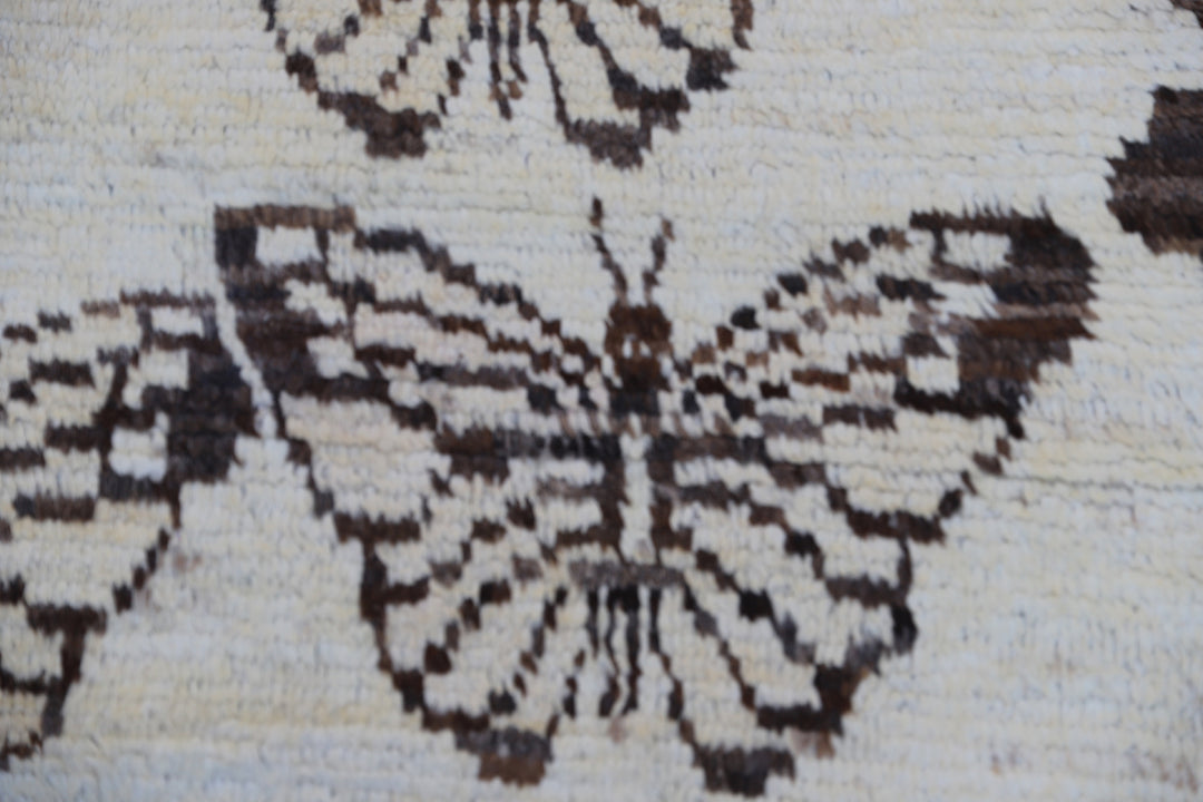 10'x14' Ivory Brown Butterfly Design Shaggy Moroccan Style Ariana Barchi Rug