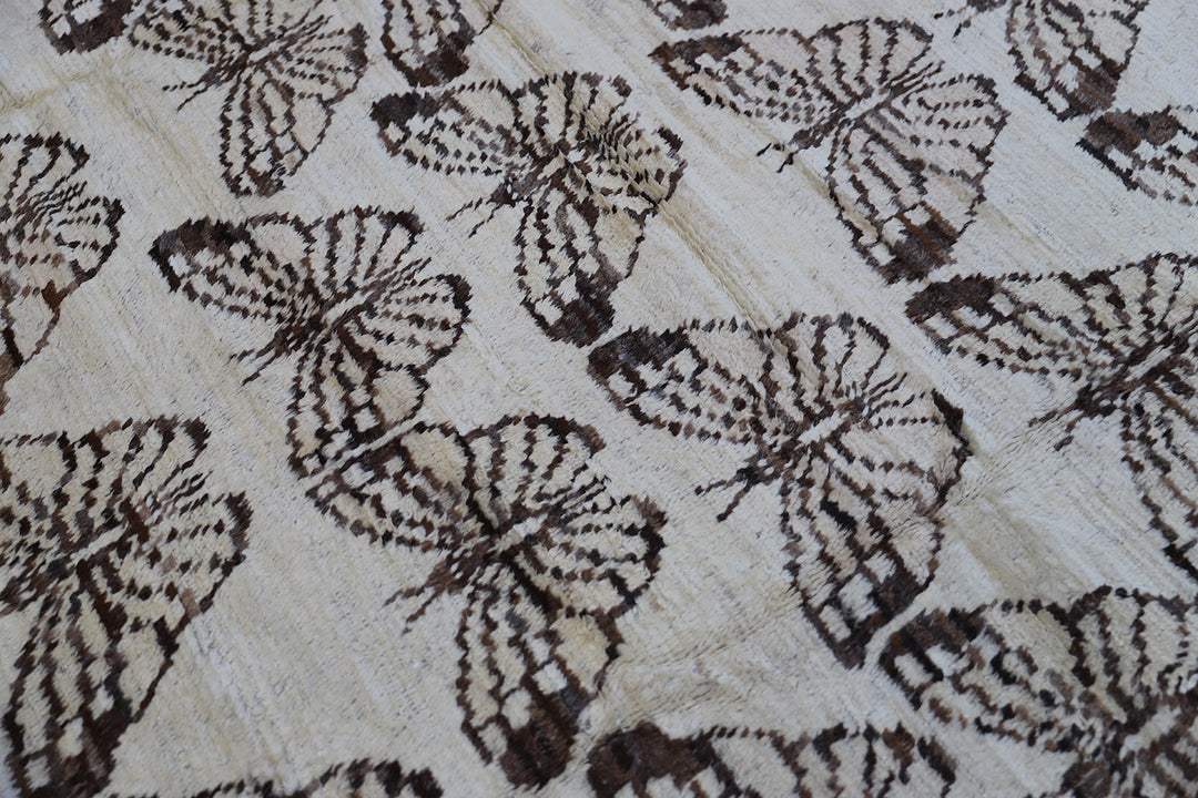 10'x14' Ivory Brown Butterfly Design Shaggy Moroccan Style Ariana Barchi Rug