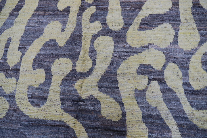 Ariana Rugs Barchi Collection Hand-Knotted Moroccan Shag Wool Rug Grey and Yellow