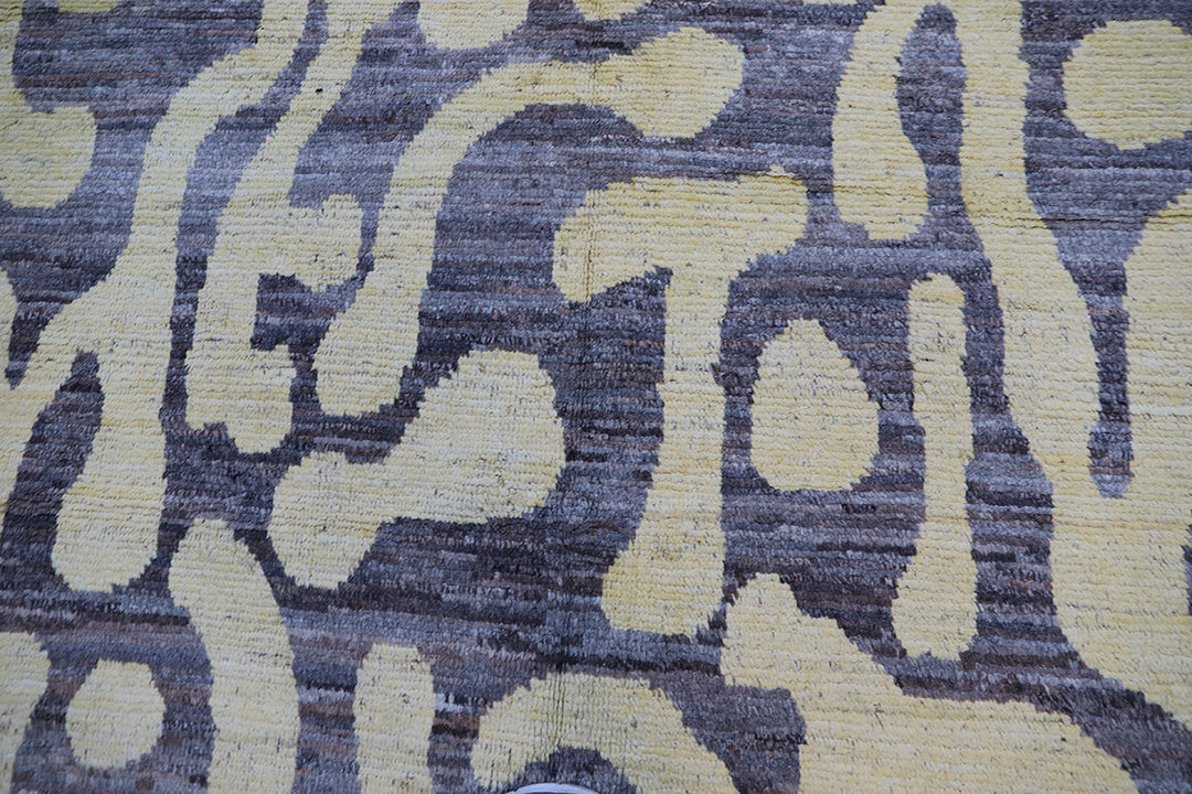Ariana Rugs Barchi Collection Hand-Knotted Moroccan Shag Wool Rug Grey and Yellow