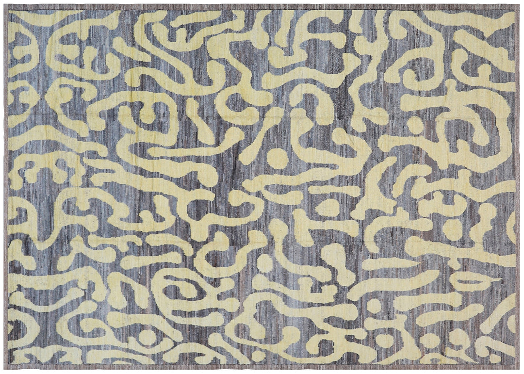 Ariana Rugs Barchi Collection Hand-Knotted Moroccan Shag Wool Rug Grey and Yellow