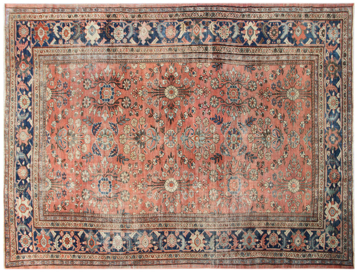 8x12 vintage floral Persian Mahal hand knotted wool area rug with navy border by Ariana Rugs