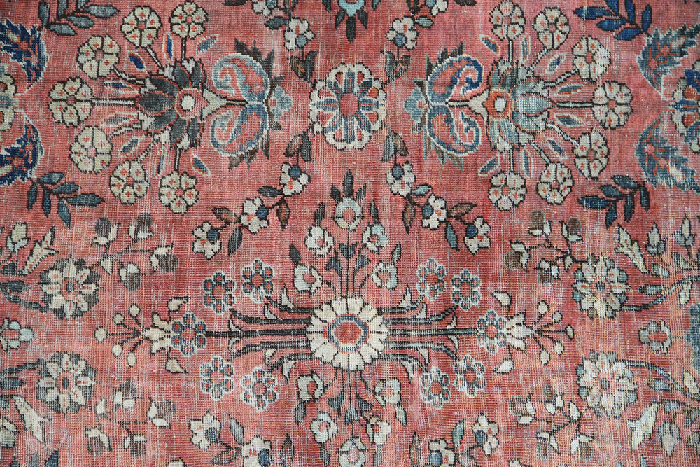 8x12 vintage floral Persian Mahal hand knotted wool area rug with navy border by Ariana Rugs
