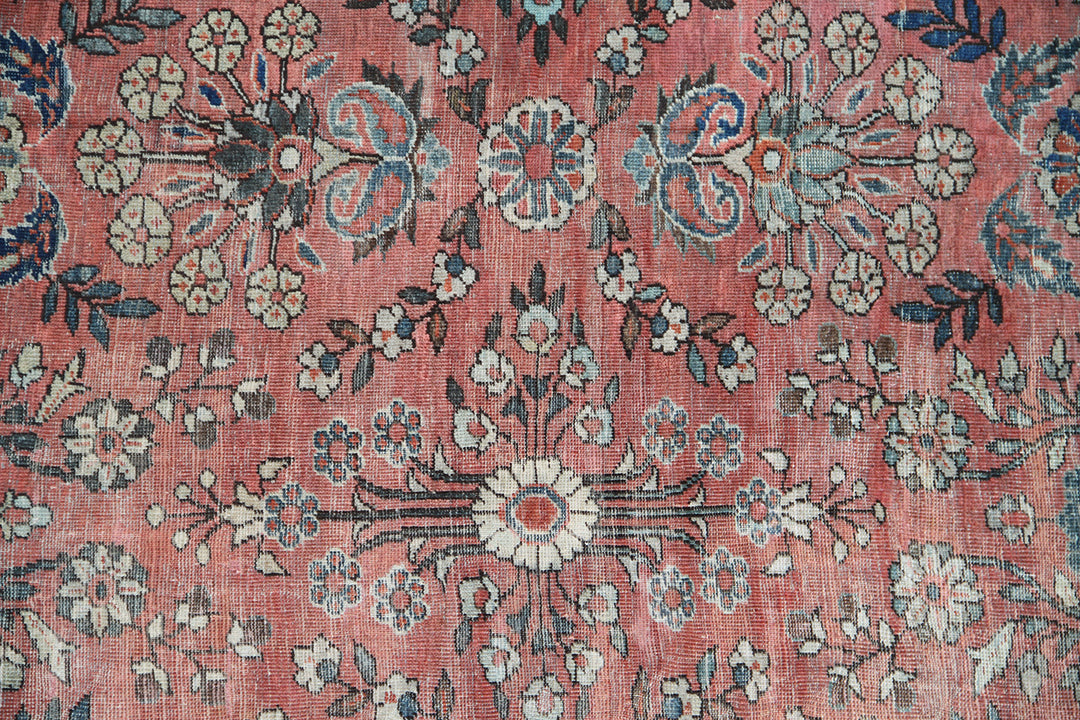 8x12 vintage floral Persian Mahal hand knotted wool area rug with navy border by Ariana Rugs