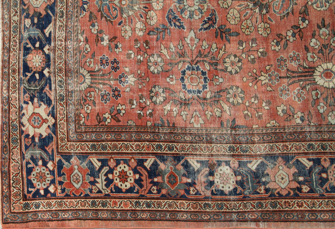 8x12 vintage floral Persian Mahal hand knotted wool area rug with navy border by Ariana Rugs